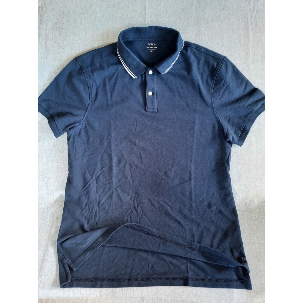 J. Crew Flex Men's Large Navy Blue/White Solid Lined Knit Stretch Polo Shirt